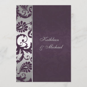 Lapis Purple and Silver Damask Wedding Invitation