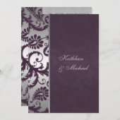 Lapis Purple and Silver Damask Wedding Invitation (Front/Back)