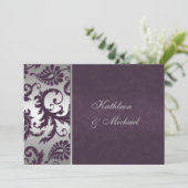 Lapis Purple and Silver Damask Wedding Invitation (Standing Front)