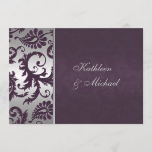 Lapis Purple and Silver Damask Wedding Invitation