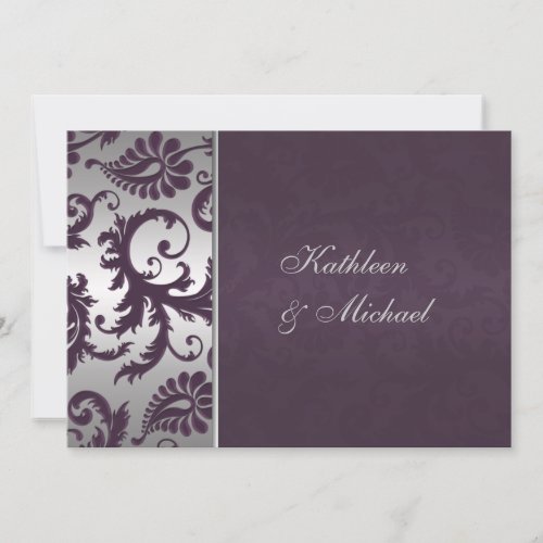 Lapis Purple and Silver Damask Wedding Invitation