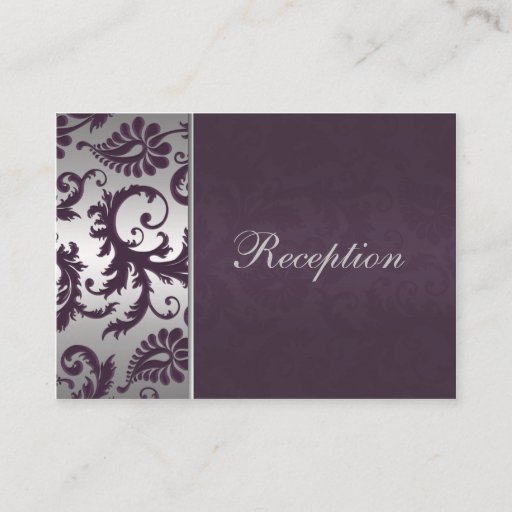 Customizable Lapis Purple and Silver Grey Damask Enclosure Card Business Card Template