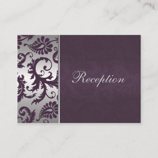 Lapis Purple and Silver Grey Damask Enclosure Card (Front)