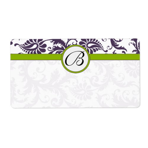 Lapis Purple  Apple Green Damask Wedding Labels