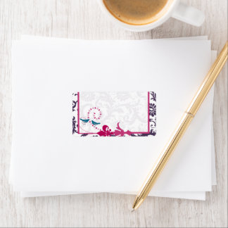 Lapis Purple, Berry and Teal Damask Birds Wedding Label