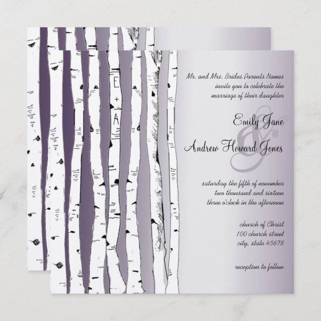 Lapis Purple Birch Tree Wedding Invitations (Front/Back)