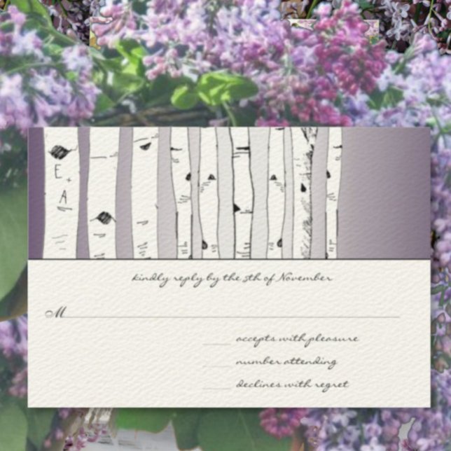 Lapis Purple Cloud Birch Tree Wedding RSVP Card (Creator Uploaded)