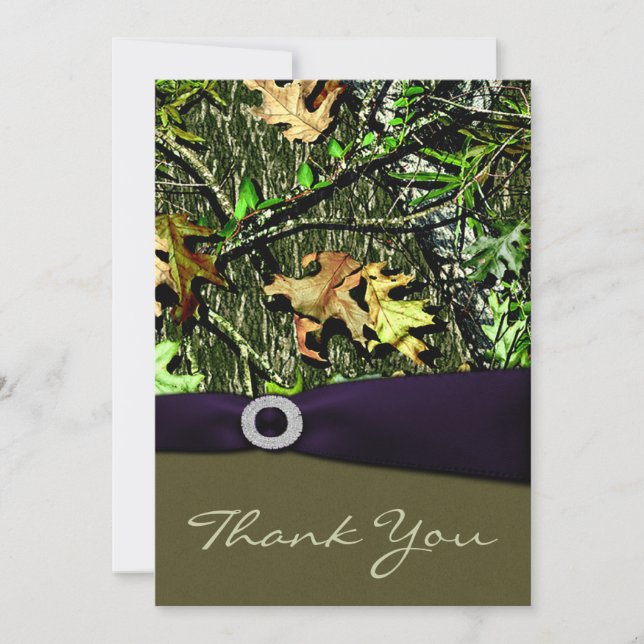 Lapis Purple Hunting Camo Wedding Thank You Cards (Front)