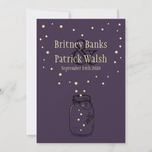 Lapis Purple Mason Jar Firefly Wedding Invitations