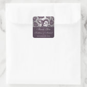 Lapis Purple & Silver Grey Damask Wedding Favor Square Sticker (Bag)