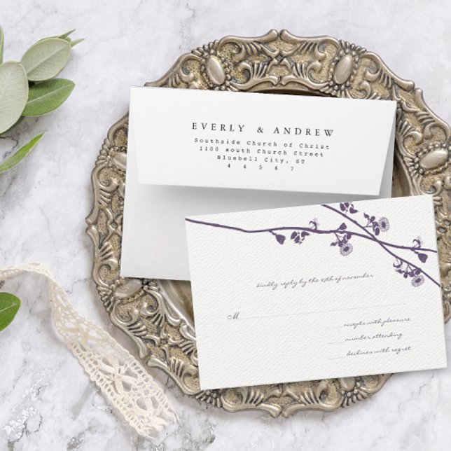 Lapis Purple Wild Flower Branches Wedding RSVP Card (Creator Uploaded)