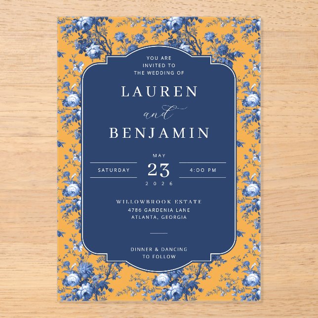 Lapis Rose Wedding Acrylic Invitations (Front)