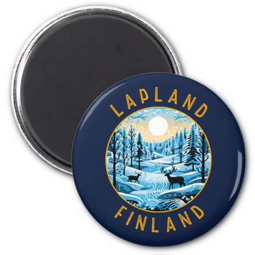Lapland Finland Deer Retro Distressed Circle Magnet