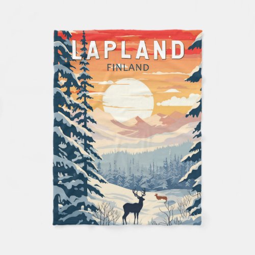Lapland Finland Travel Art Vintage Fleece Blanket