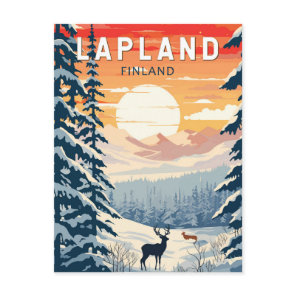 Lapland Finland Travel Art Vintage Postcard