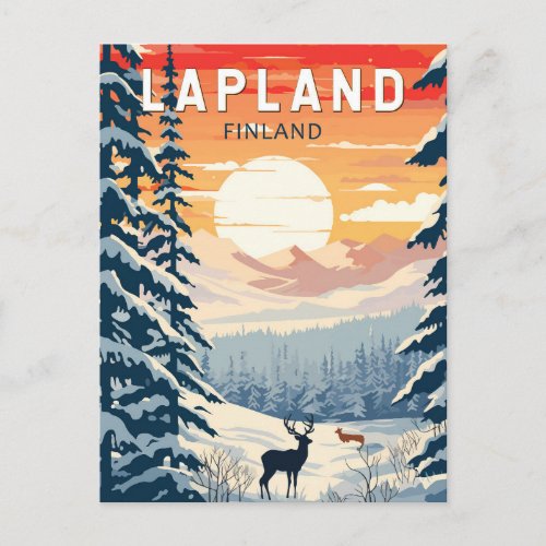Lapland Finland Travel Art Vintage Postcard