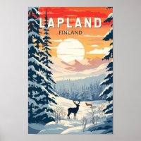 Lapland Finland Travel Art Vintage