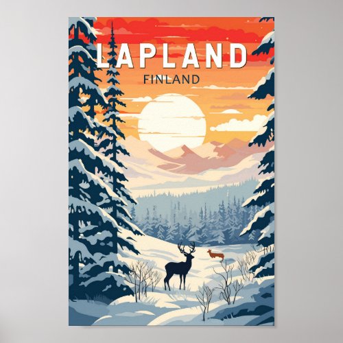 Lapland Finland Travel Art Vintage Poster