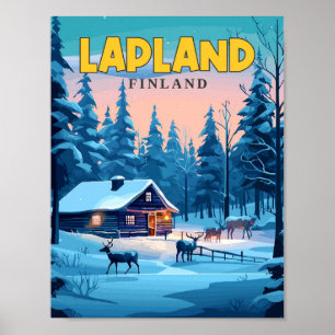 Lapland Finland vintage travel illustration Poster