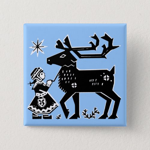 Lapland Girl Holds Reindeer Badge Pinback Button