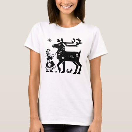 Lapland Girl Holds Reindeer Ladies T Shirt