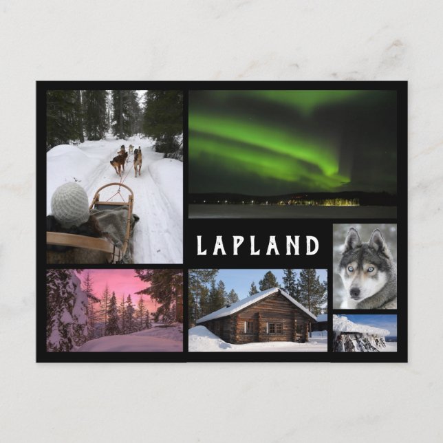 Lapland winter landscapes black frame collage postcard (Front)