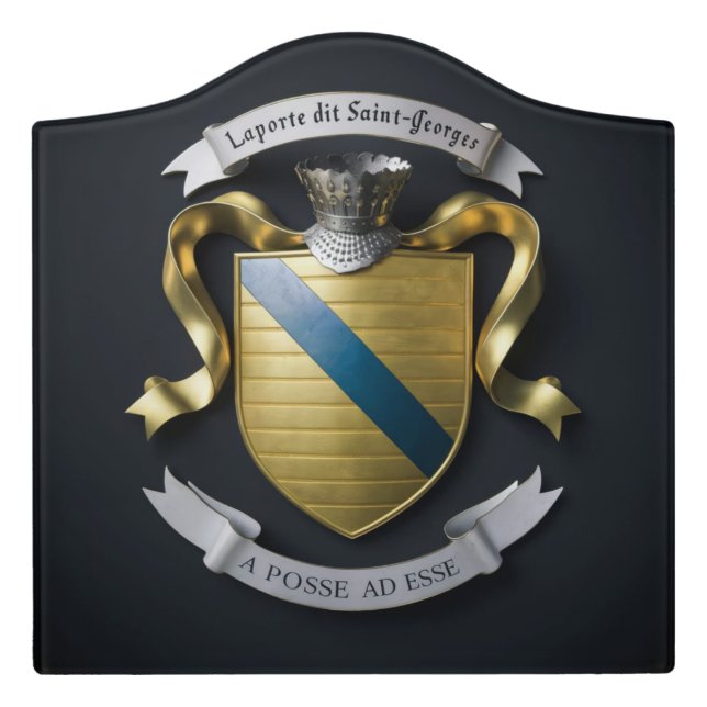 Laporte dit Saint Georges Coat of Arms 3 Door Sign (Large Crest Front)