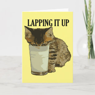 Lapping It Up Cute Tabby Drinking Milk From A Glas Card