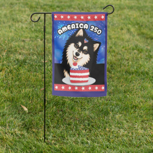 LAPPY BIRHDAY AMERICA 250 black and tan Lapphund Garden Flag
