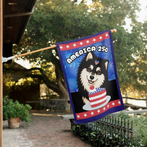 LAPPY BIRHDAY AMERICA 250 black and tan Lapphund House Flag