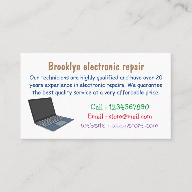 Laptop cartoon illustration  business card (Front)