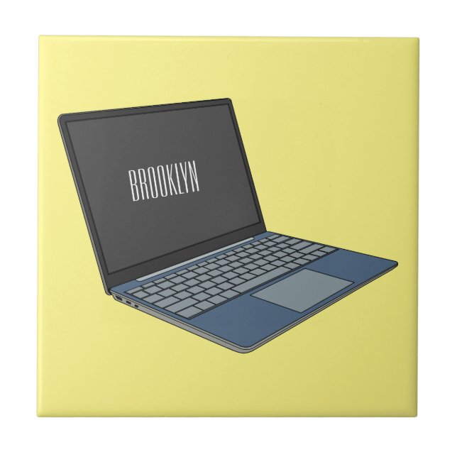 Laptop cartoon illustration  ceramic tile (Front)