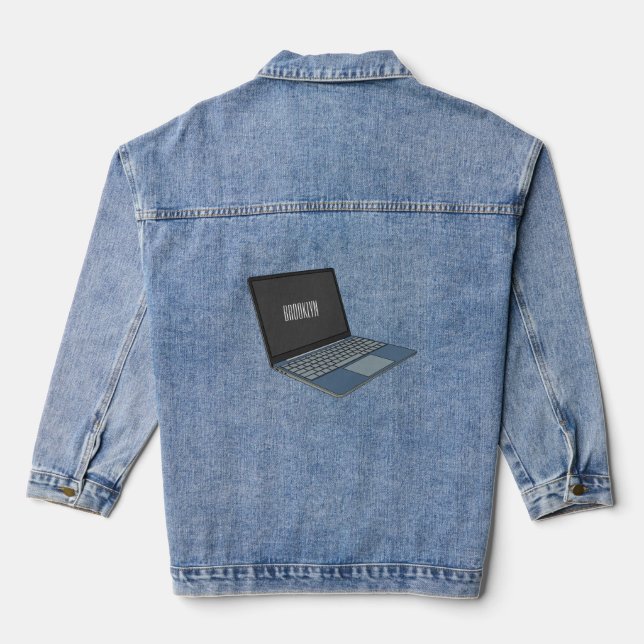 Laptop cartoon illustration  denim jacket (Back)