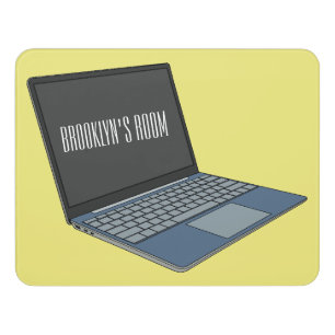 Laptop cartoon illustration door sign