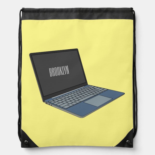 Laptop cartoon illustration  drawstring bag (Front)