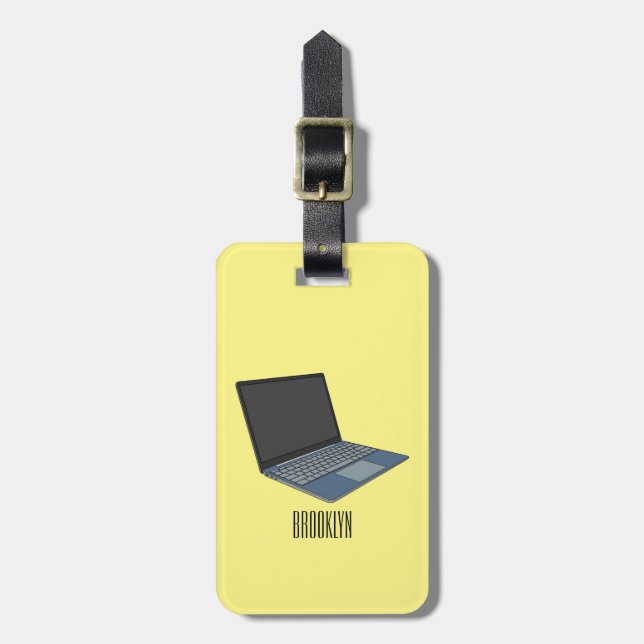 Laptop cartoon illustration  luggage tag (Front Vertical)