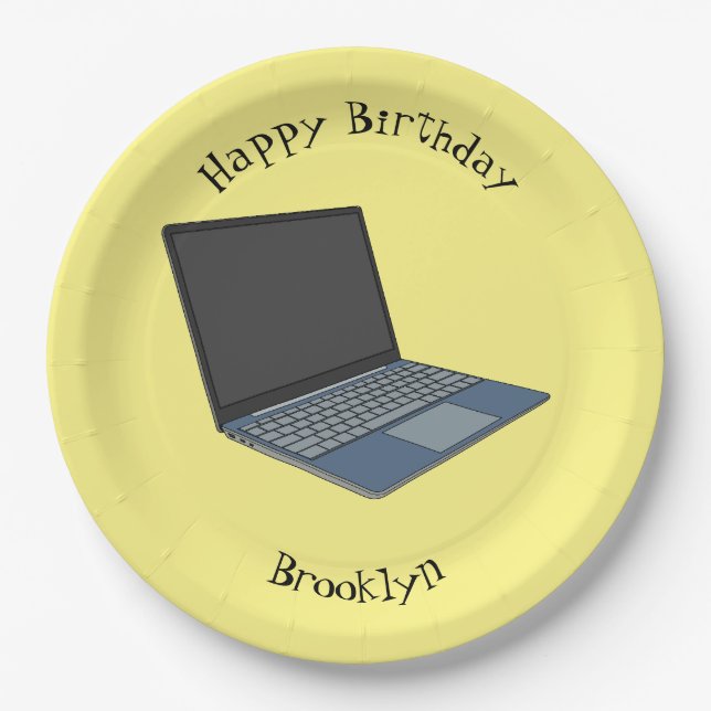 Laptop cartoon illustration paper plates (Front)