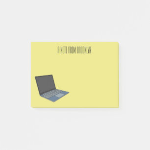 Laptop cartoon illustration post-it notes