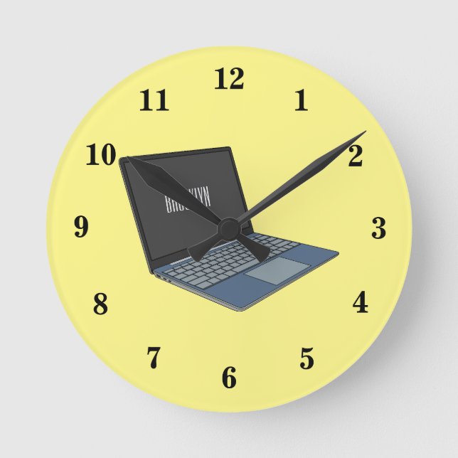 Laptop cartoon illustration  round clock (Front)