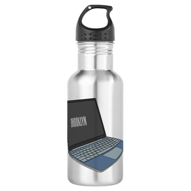 Laptop cartoon illustration  stainless steel water bottle (Front)
