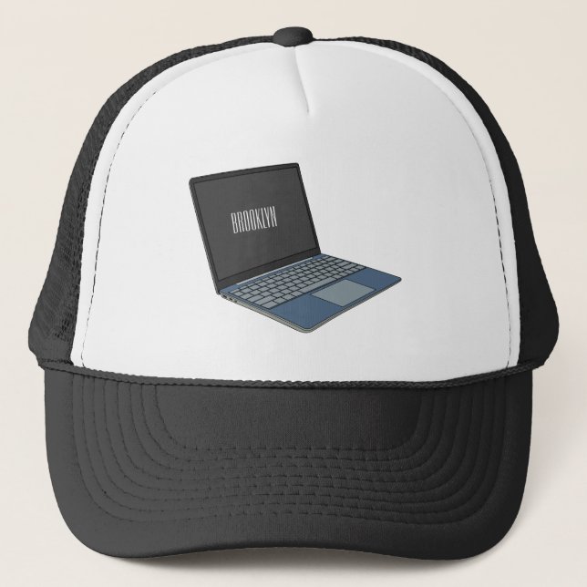 Laptop cartoon illustration  trucker hat (Front)