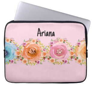 Laptop Case in Pink with Colorful Flowers