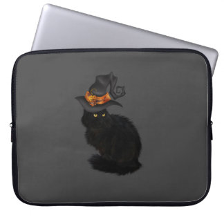 Laptop Case with Black Halloween Cat Design