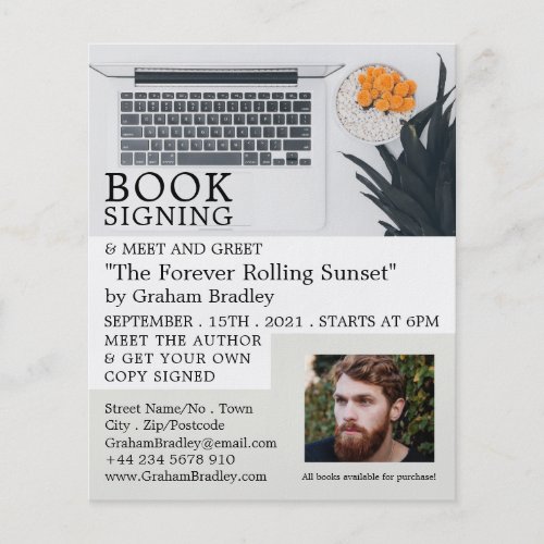 Laptop Display, Writers Book Signing Advertising Flyer