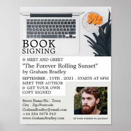 Laptop Display Writers Book Signing Advertising Poster