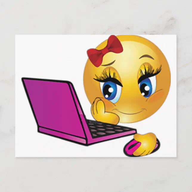 Laptop Emoji Girl Postcard Zazzle