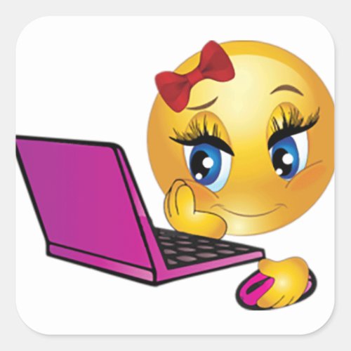 Laptop Emoji Girl Square Sticker