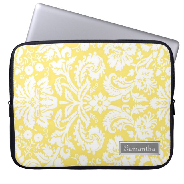 Laptop Lemon Damask Custom Name Laptop Sleeve (Front)