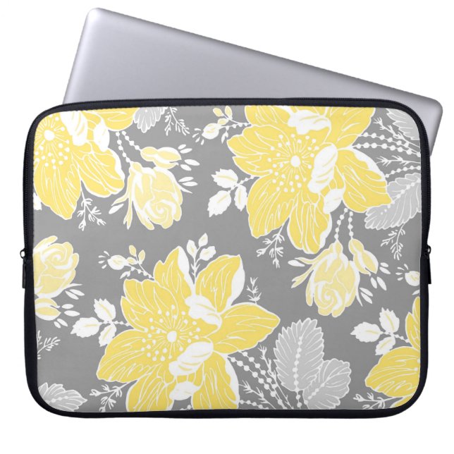 Laptop Lemon Gray Floral Pattern Laptop Sleeve (Front)