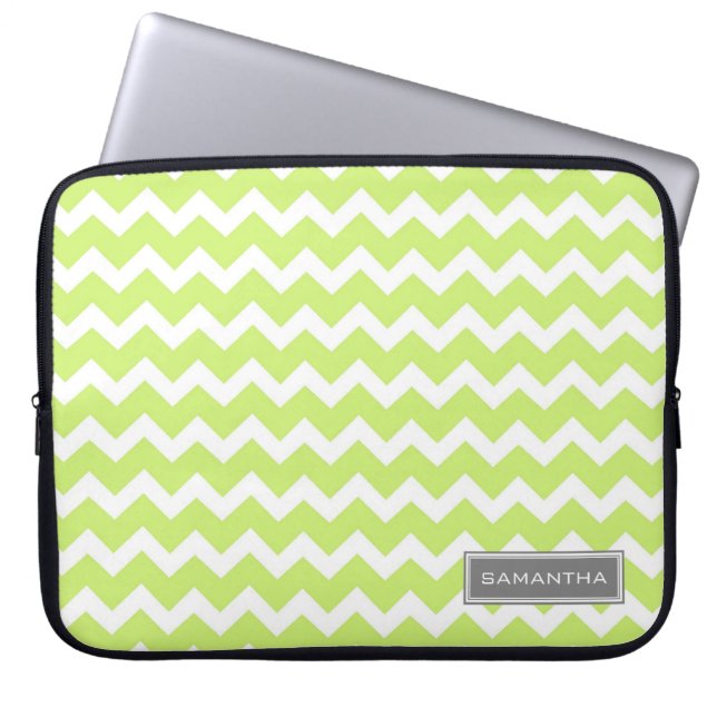 Laptop Lime Chevron Custom Name Laptop Sleeve (Front)